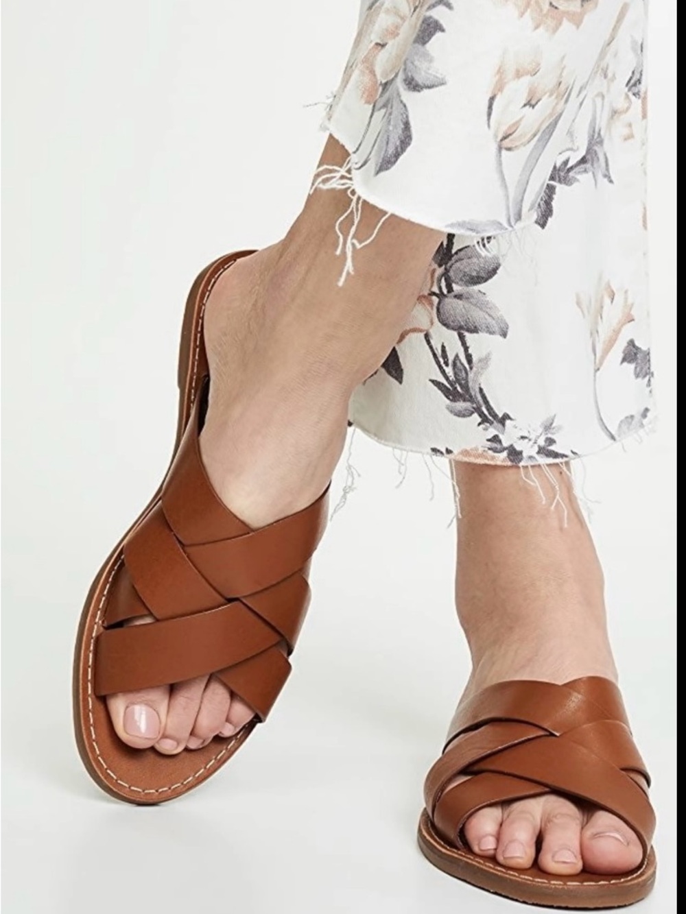 Brown Leather Woven Slide Sandals — Women 8